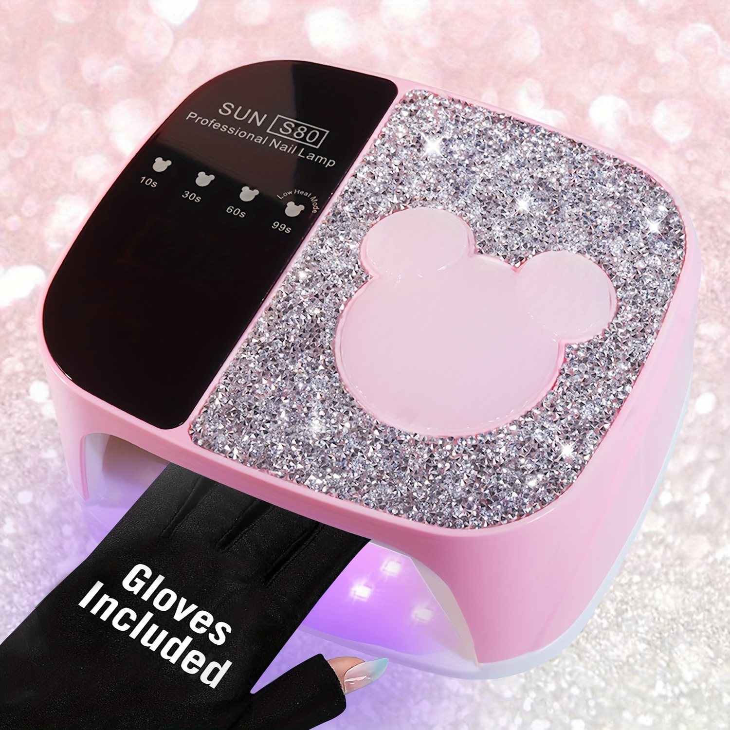 Nail Lamp, 108W Cordless, Chargeable Nail Lamp With 36 Beads, 4 Timer Setting With Touch Control Light For Gel Nail, Sparkling LED Nail Lamp Black White Pink