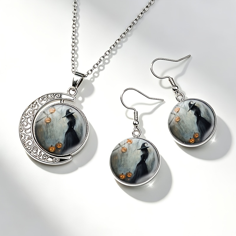 3pcs Halloween Ghost Witch Necklace & Earring Set