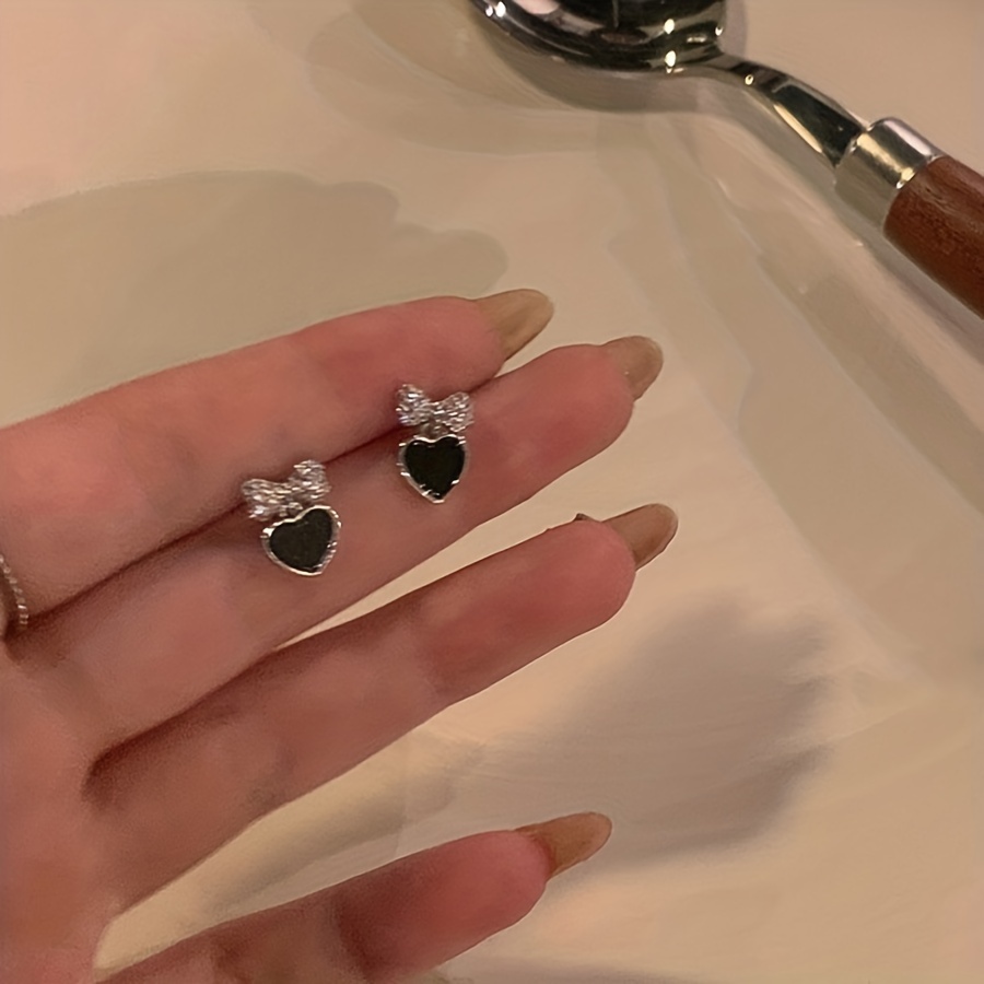 Love Stud Earrings with Rhinestone Bow