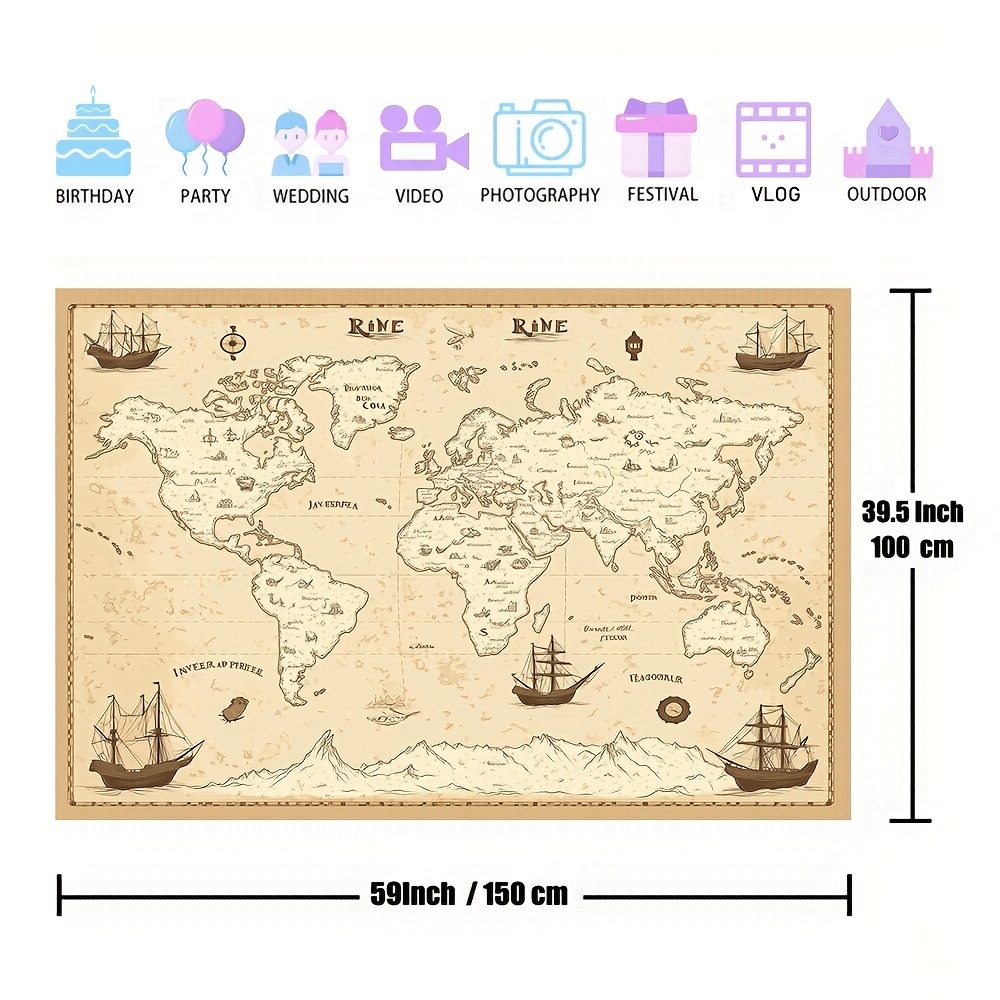 1pc, Vintage * Map Wall Art, Polyester 100%, Multipurpose Ancient Maritime Chart, Military Navigation Theme, No Electricity Needed, Ideal for Living Room, Bedroom, Office, Home &amp; Garden Decor