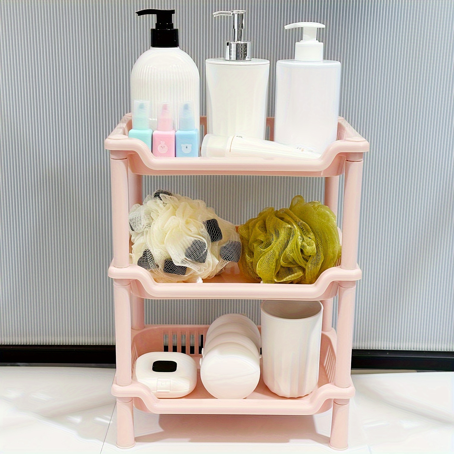 

3-tier Durable Plastic Bathroom Organizer - Freestanding Shelf For Cosmetics, Makeup & Toiletries - Space-saving Design, Easy Assembly, Perfect For Home & Office Storage