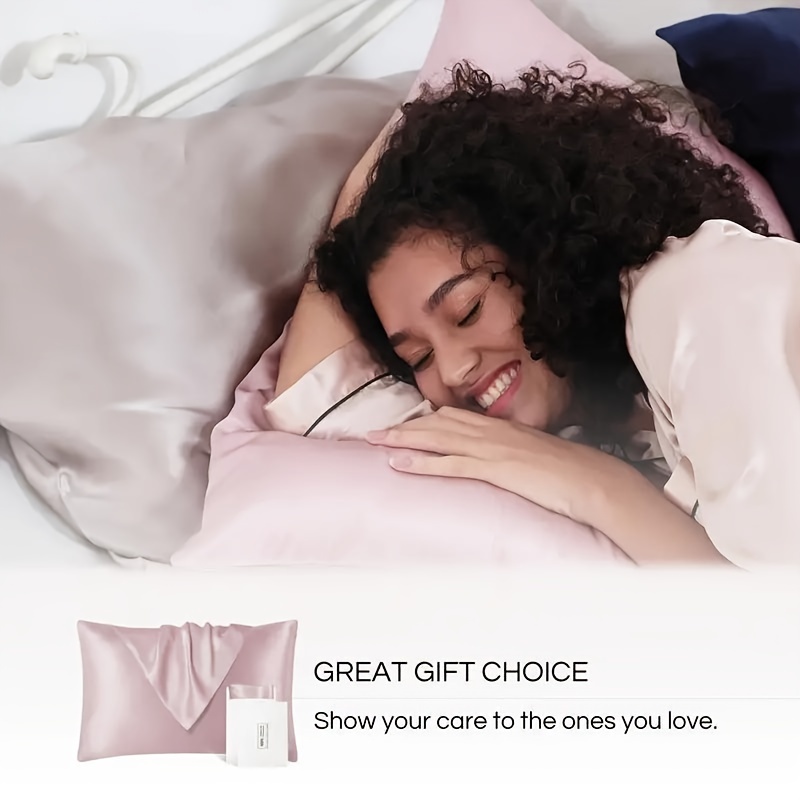 

2pcs 100% Pillowcases, Soft & Breathable, Solid Color, Skin-friendly & Hair-friendly, Invisible Zipper, 19 Momme, Satin Weave, For Bedroom & Living Room Decor