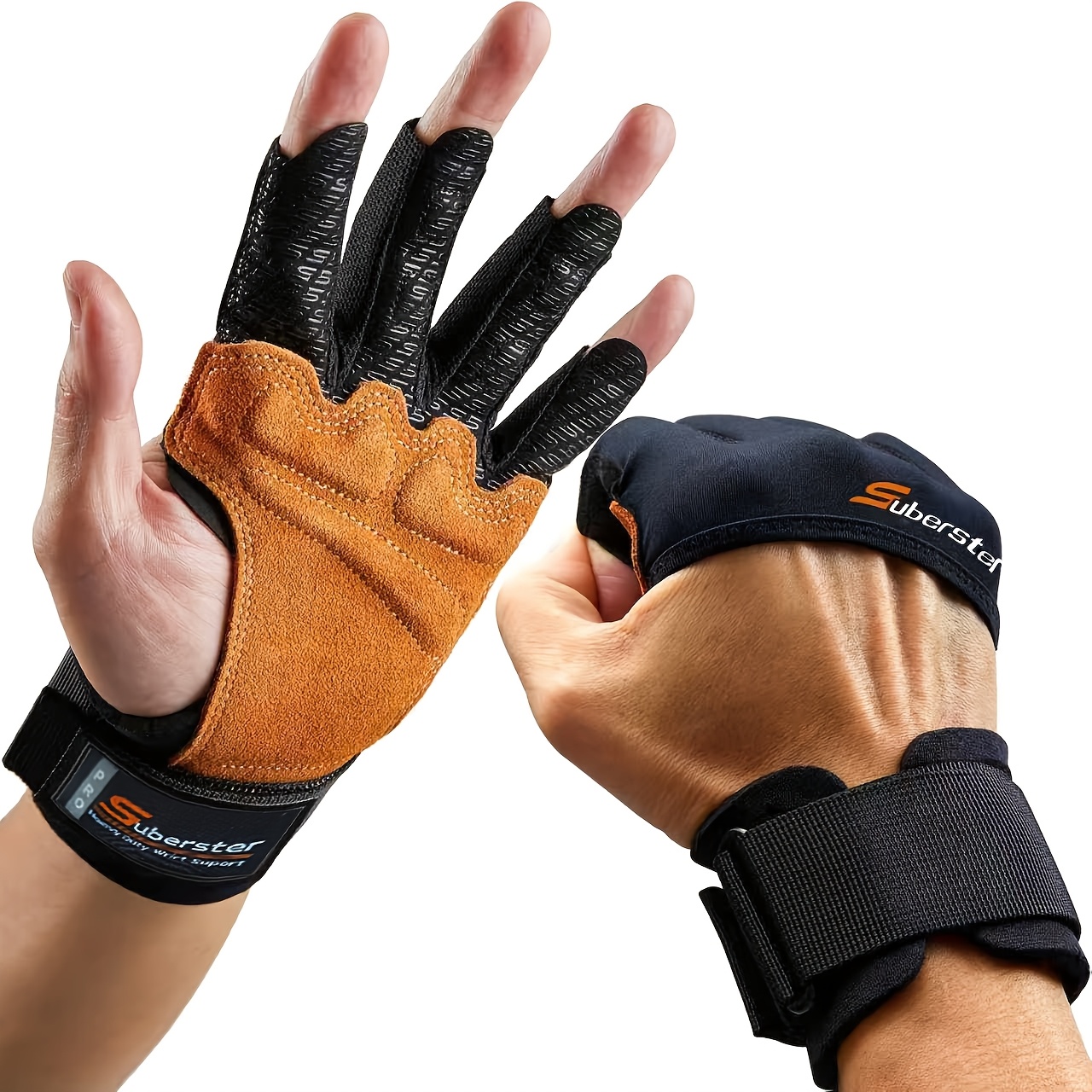 Image of Deadlift Assist Strap Cowhide Fitness Gloves Pull-up Dumbbell Grip Men And Women Palm Wrist Support Auxiliary Belt Strength Training Half-finger Gloves