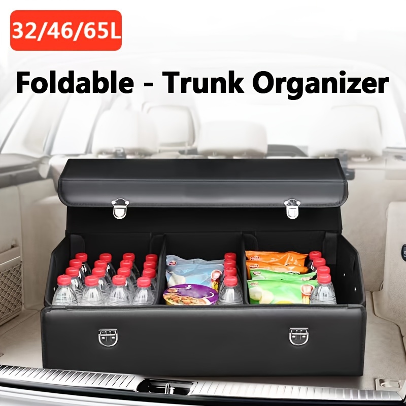 

Car Trunk Organizer, Pu Leather Collapsible Multi-compartment Car Storage Box, Large Capacity And Waterproof, Reinforced Handles, Suitable For Any Car, Suv, Mini-van, Black