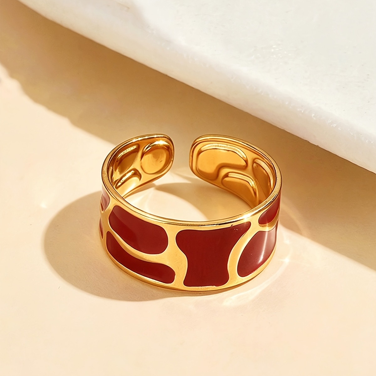 TEMU Anillo abierto para mujer con diseño geométrico irregular de de aceite, versión ancha personalizada, ajustable, fácil, elegante, , anillo