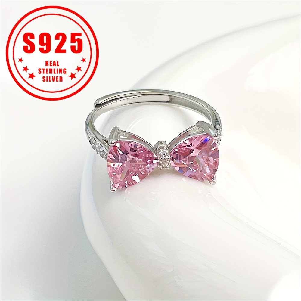 

Adjustable 925 Sterling Silver Ring With Cute Bow Knot & Sparkling Cubic Zirconia - Perfect Gift For Her