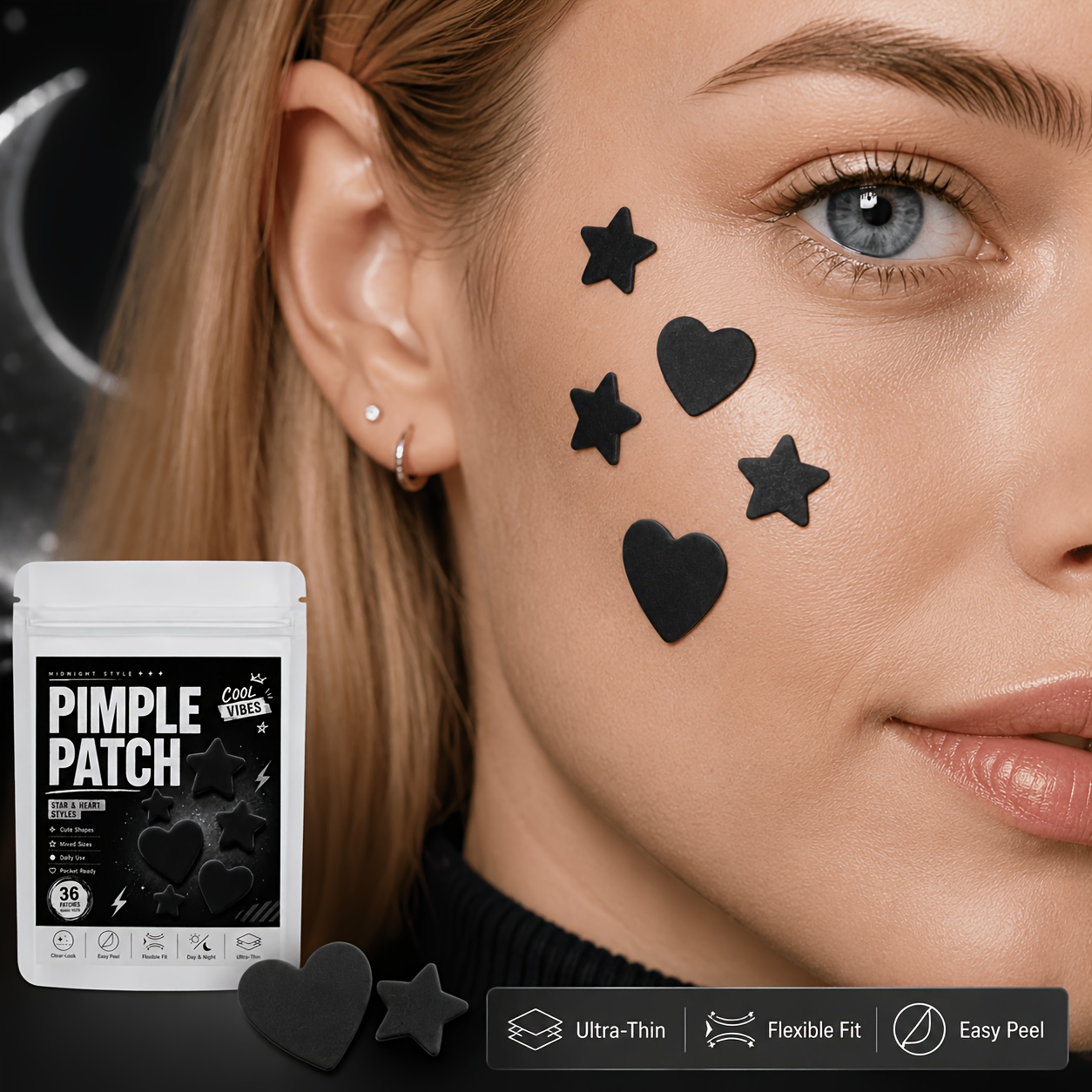 216/792pcs Black Star and Heart Hydrocolloid Pimple Patches