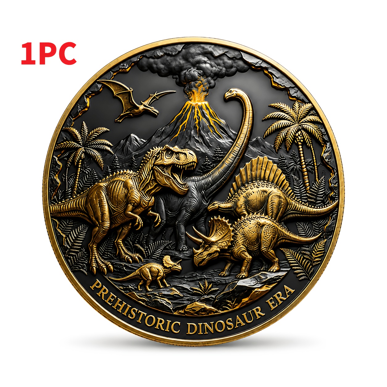 TEMU Replica Coin 3d Embossed Dinosaur Era Commemorative Coin Medal With Transparent Protective Case, Desktop Collectible Gift For Dinosaur And
