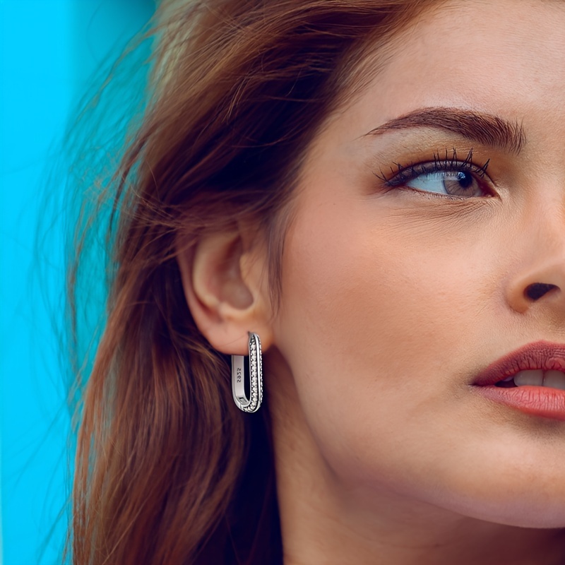 925 Silver U-Shaped Earrings with Zirconia Inlay