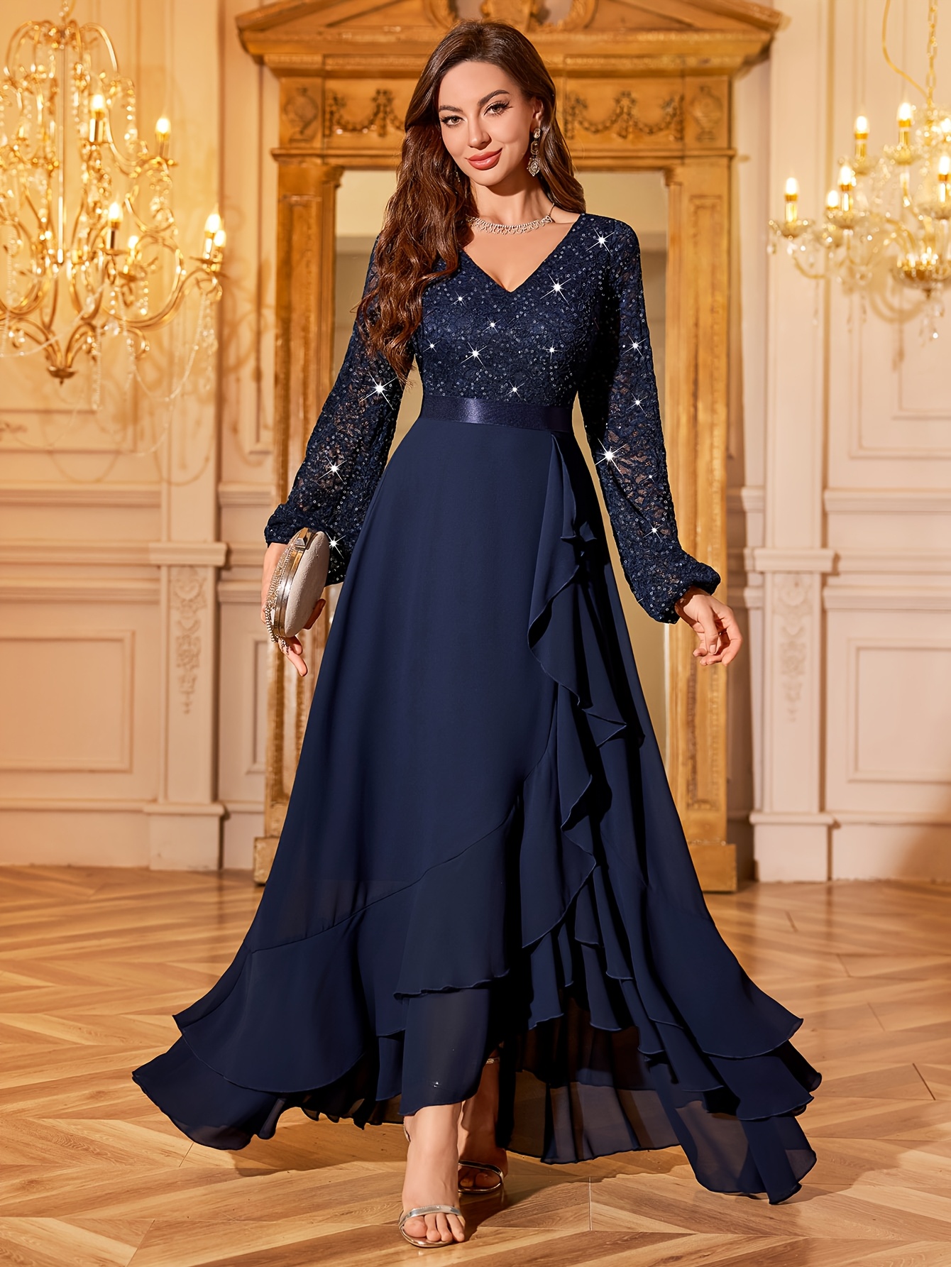 open lace back dress Backless Long Flowy Beading Tulle Prom Dresses Elegant Party Dresses main image 0