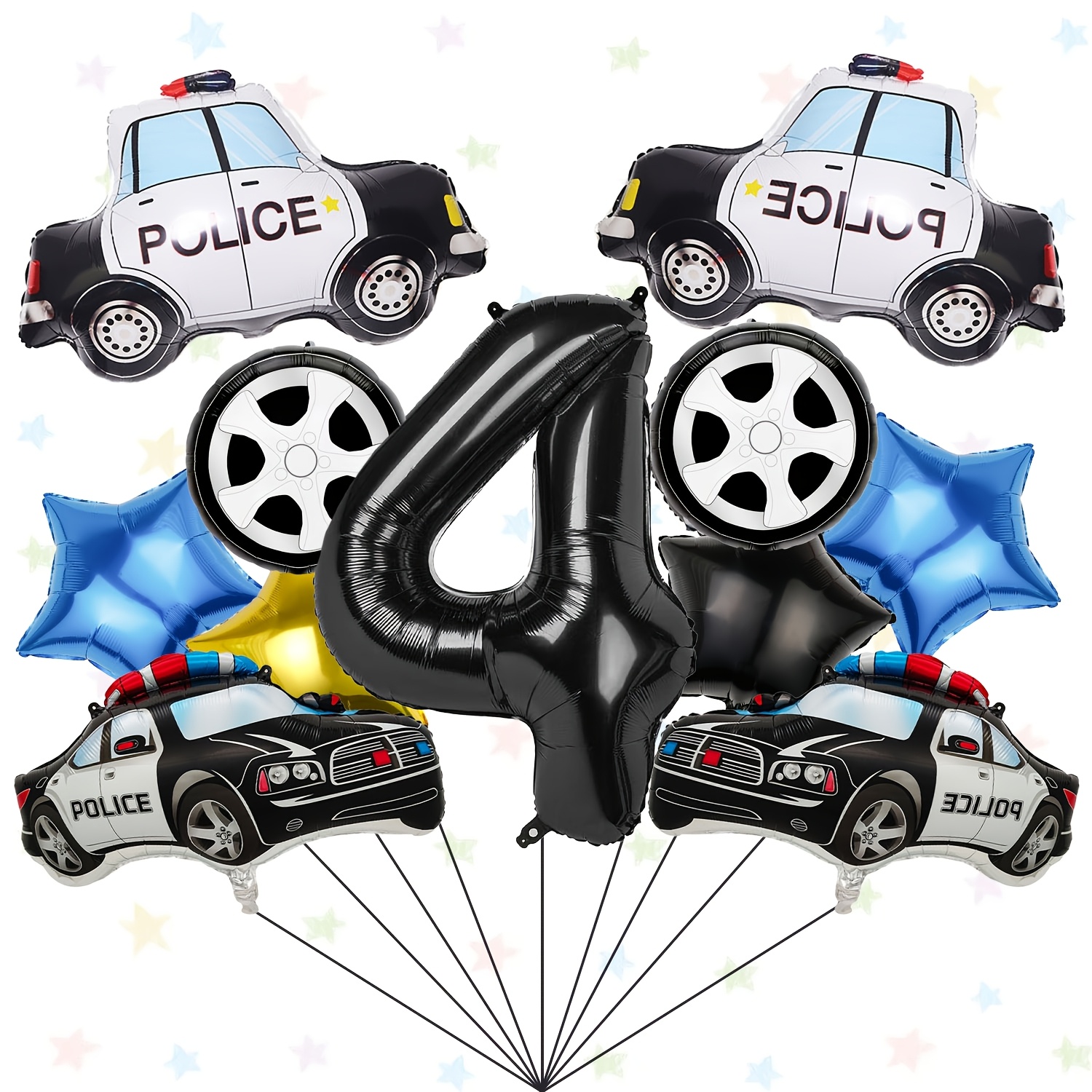 Image of 11pcs Vintage Police Car Wheel Element Number 1~9 Balloon Set Is Suitable For Fun Police Police Car Theme, Birthday Party, Party Decoration, Celebrating Police, Decoration, Shower, Supplies