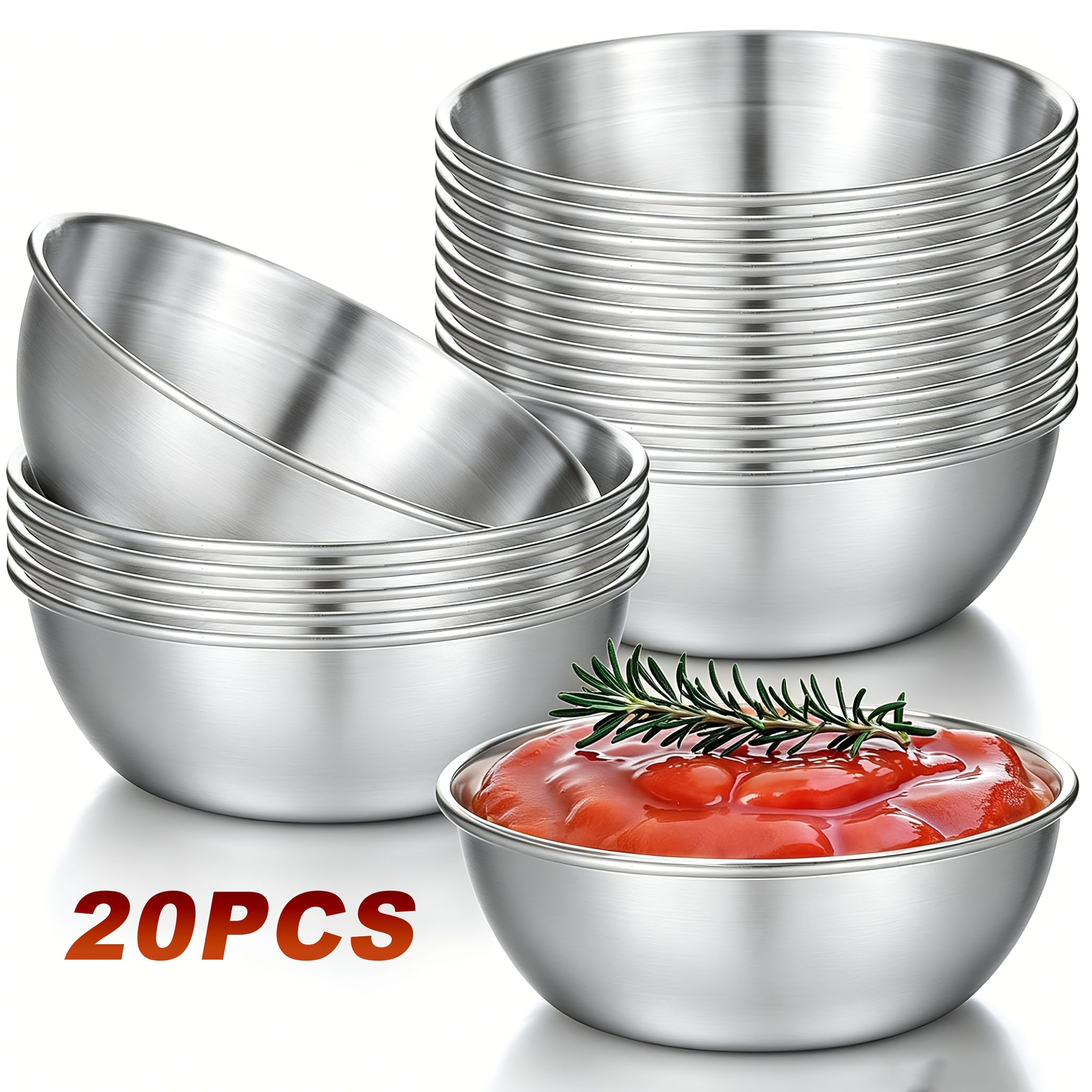 TEMU Lot de 10/ ramequins à sauce en acier inoxydable de 3,23 pouces ( 8,2 cm), à tremper en acier inoxydable, à sauce soja, assiettes rondes