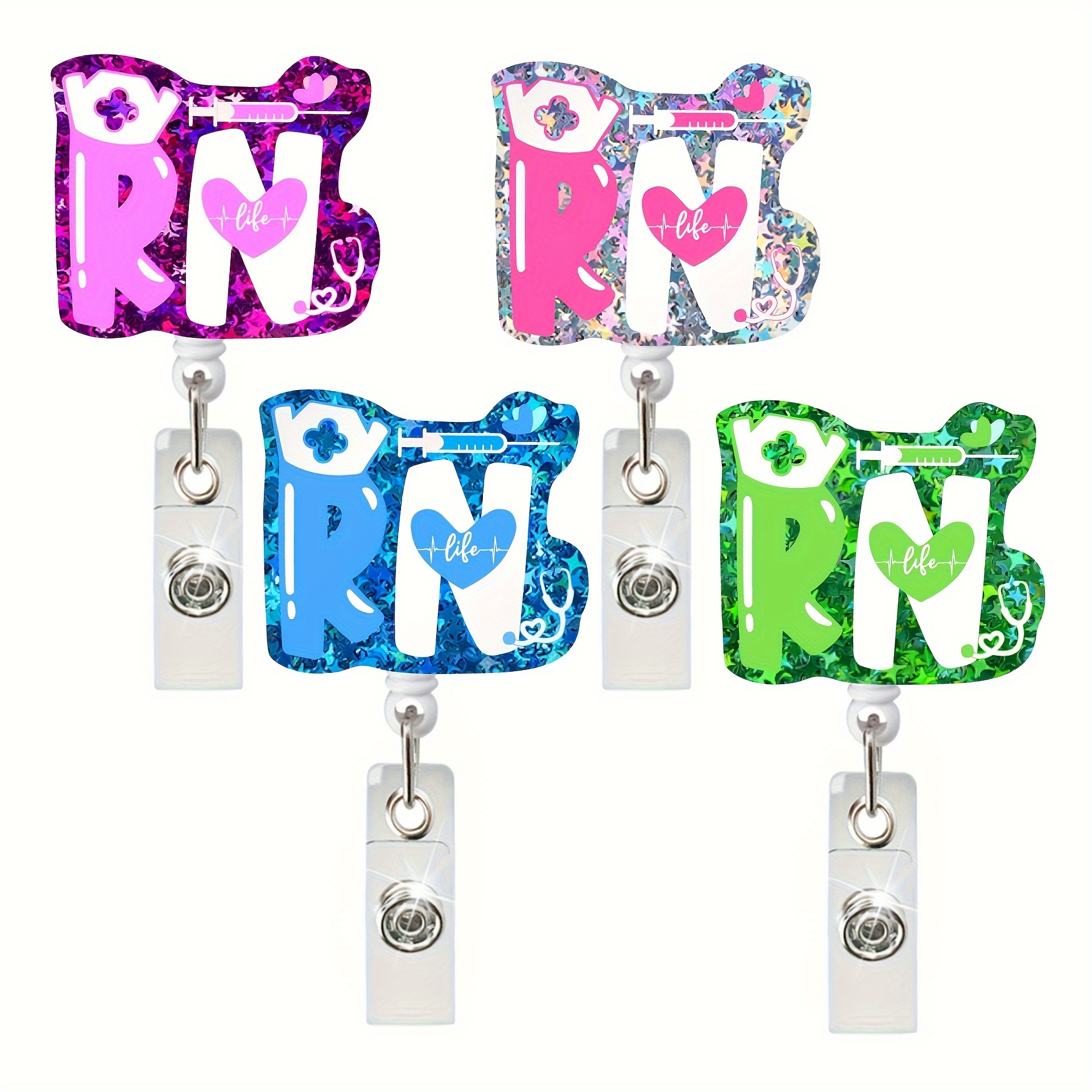 1pc Nurse Retractable Badge Reel with Clip, Cute Badge Funny Glitter Badge Reel Gift for Rn LPN Nurse Doctor Assistant Medical Staff,Temu