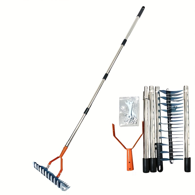 heavy duty lawn garden rake detachable head with sharp   stainless steel construction ergonomic grip handle for yard lawn care leaf   thatch removal ideal for home yard maintenance versatile tool sturdy build gardening accessory   Product details 1