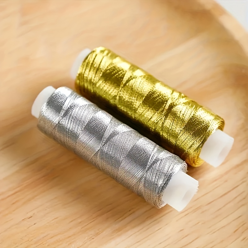 Image of 2pcs/luxury Golden And Silvery Thread, 200 Yards, Shiny And Shiny, Suitable For Diy Sewing, Embroidery, Crafts, Suitable For Christmas/back-to-/valentine's Day