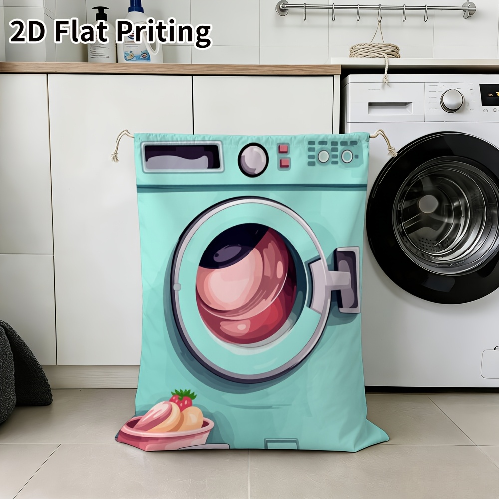 TEMU Sac à linge sale à cordon de serrage grande , Sac de rangement pour vêtements sales avec joli imprimé de machine à laver de dessin , Sac