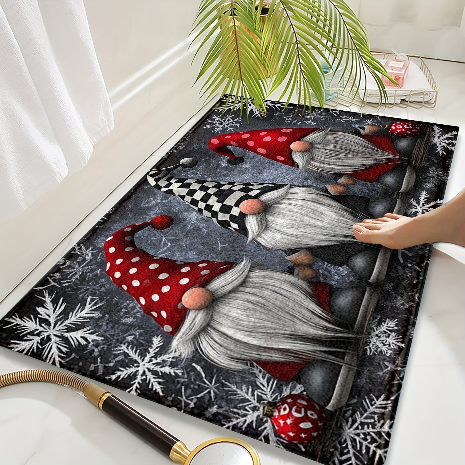 

Christmas Bath Mat, Mat For Kitchen/bathroom/, Washable Imitation , Low Pile -dry Absorbent Rug, Decor - 1pc, Fluffy Decor Decoration