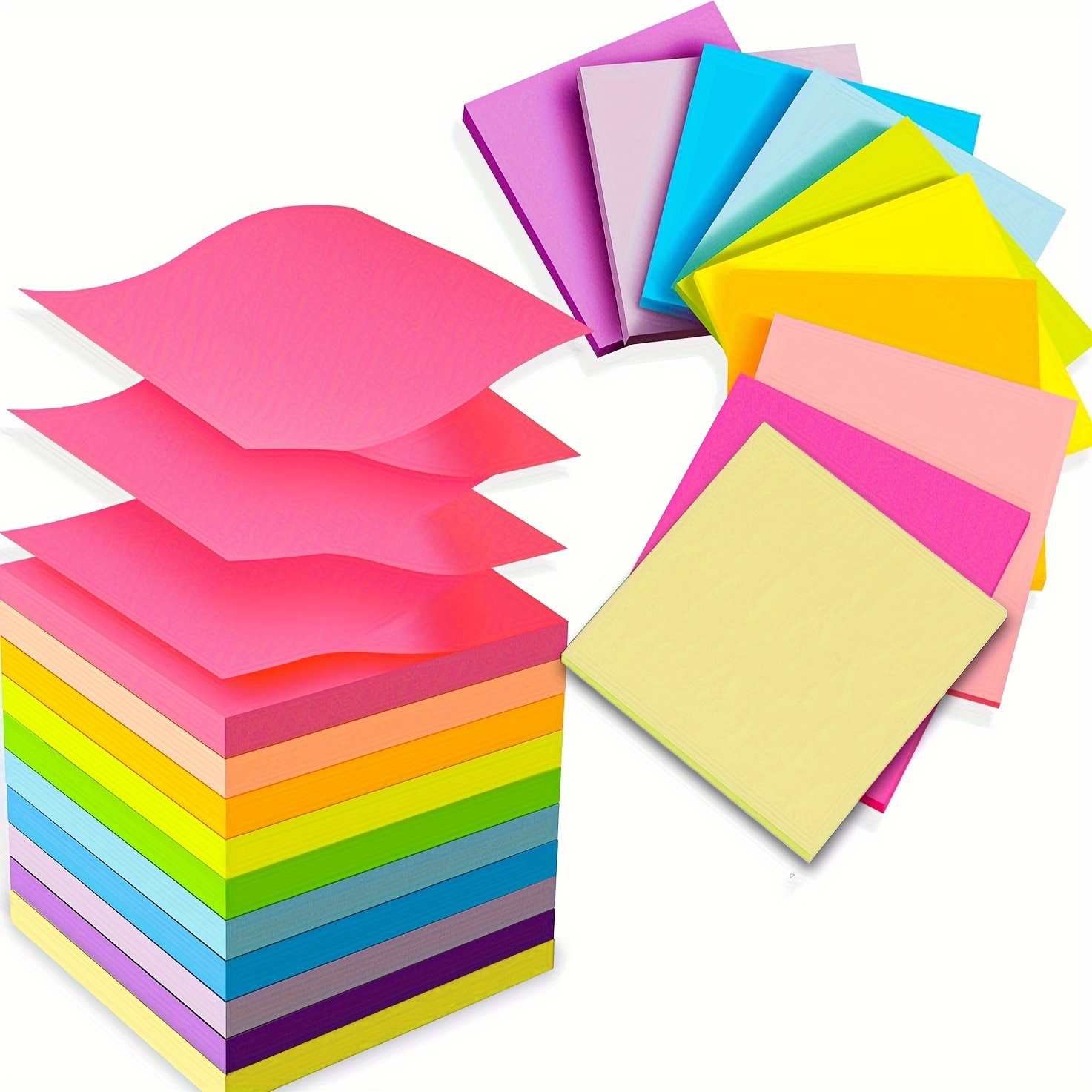 

10 Pads Of Pop-up Notes: 3x3 Inch, 50 Sheets Per Pad, 500 Sheets Total, 10 Bright Colors, School And Office