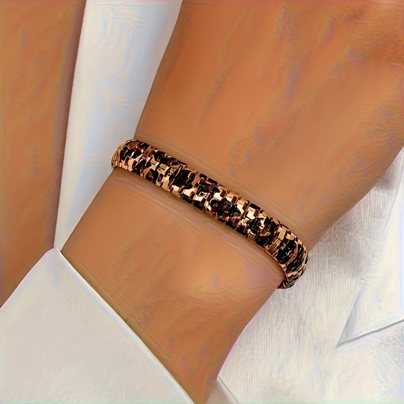 E-shop 1 Stück modisches Retro-Leopardenmuster Metall Schlangenknochenkette Damenarmband, Design Süßer und cooler Stil Essentielle Damen-Accessoires