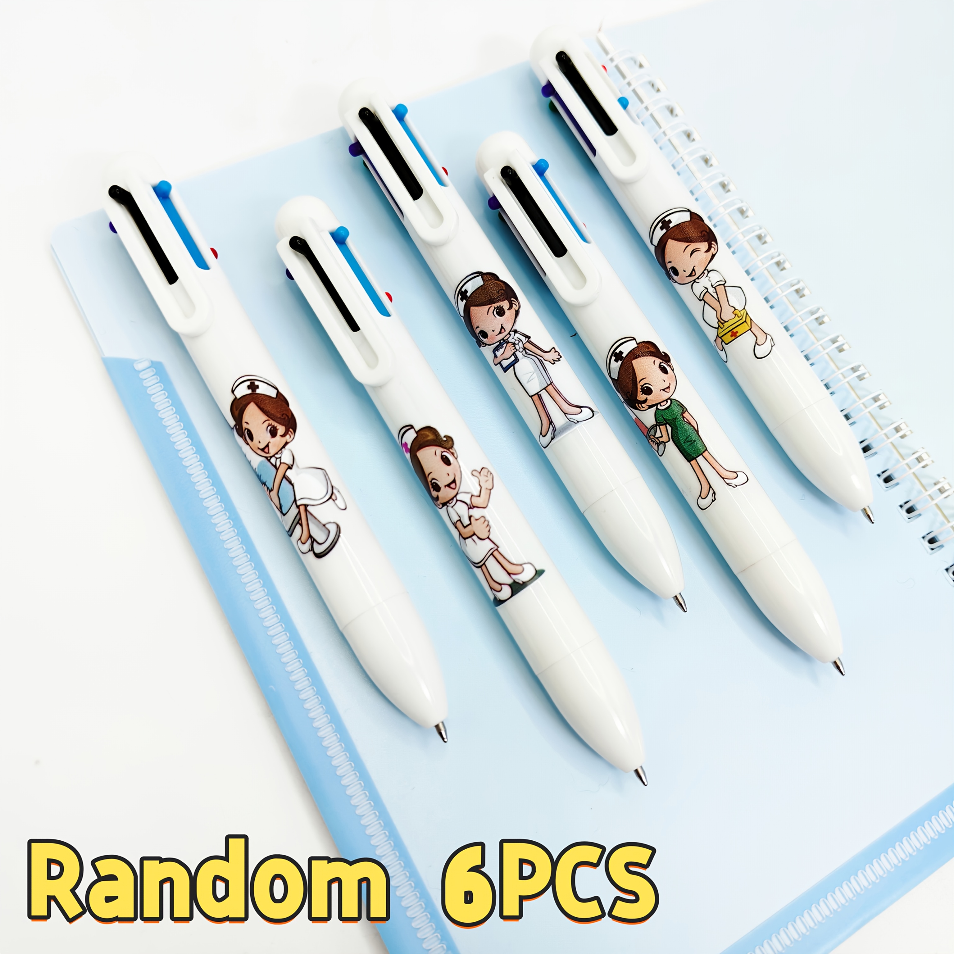 Image of White Medical 6-color Pen, Medical Healthcare Printed Pen, Nurse Day Series Push-button Gift Pen, Random Style, Halloween Theme Series Ballpoint Pen, Surprise Small Gift Ballpoint Pen