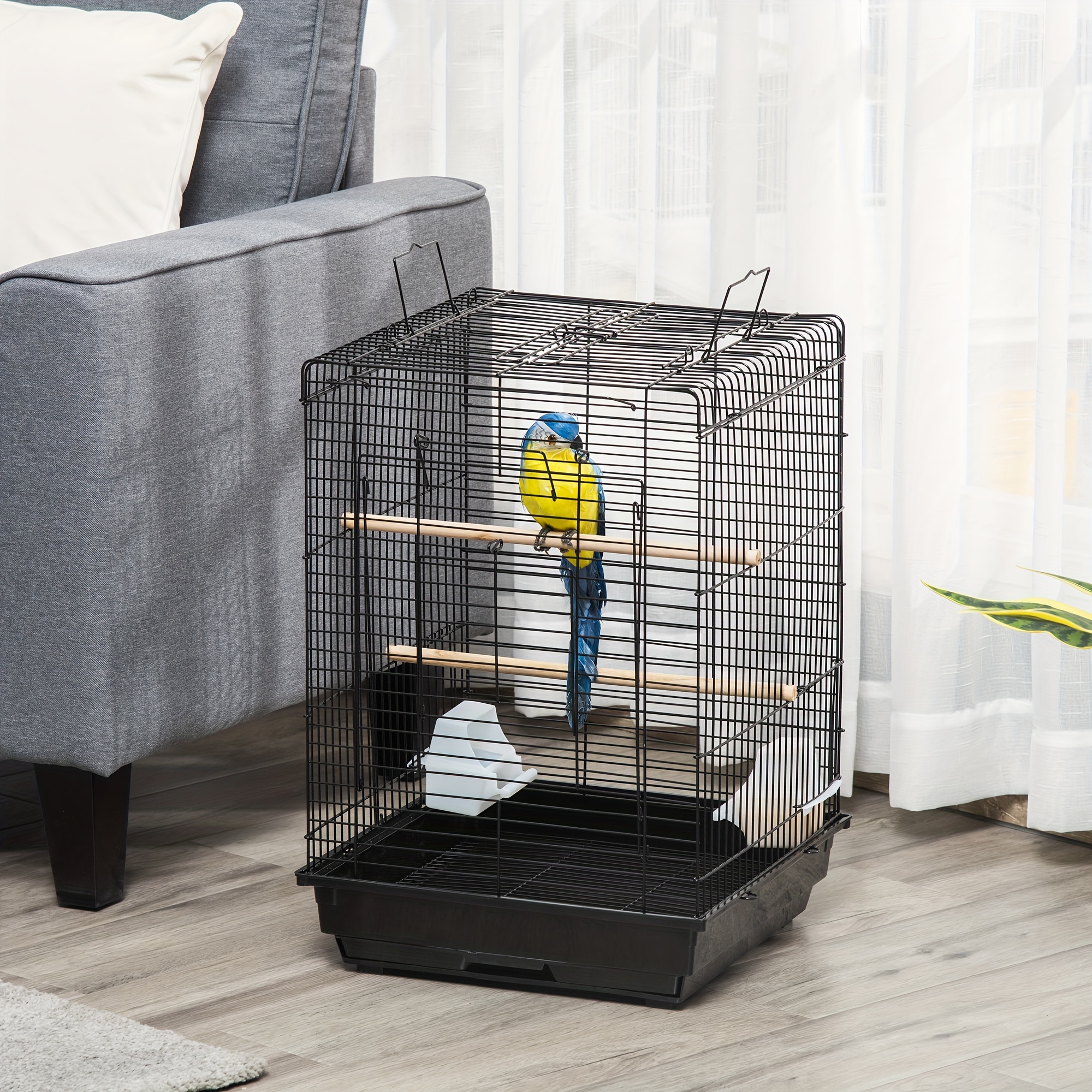 

Pawhut 23" Bird Cage Flight Parrot House Cockatiels Playpen With Open Play Top And Feeding Bowl Perch Pet Furniture Black