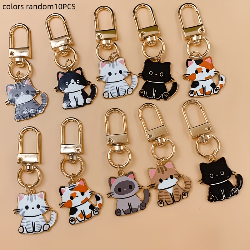 Image of Random 10pcs Cute Cartoon Cat Pendants, Pet Keychains, For Clothes, Backpacks, Car Keys, Metal Keychains, Key Rings, Phone Chains, New Year Gifts