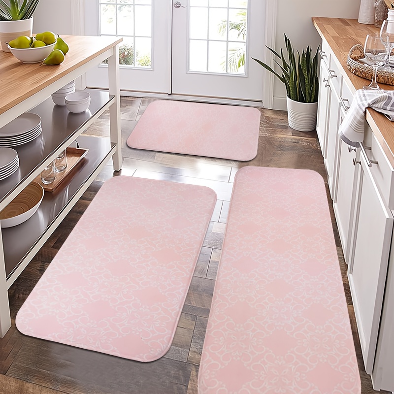 TEMU 1pc, 2/3pcs Set Farmhouse Kitchen Mat Set, Pink Floral Elegant Pattern, Holiday Gift, Festive Atmosphere Party Decoration Supplies, Kitchen Rug,