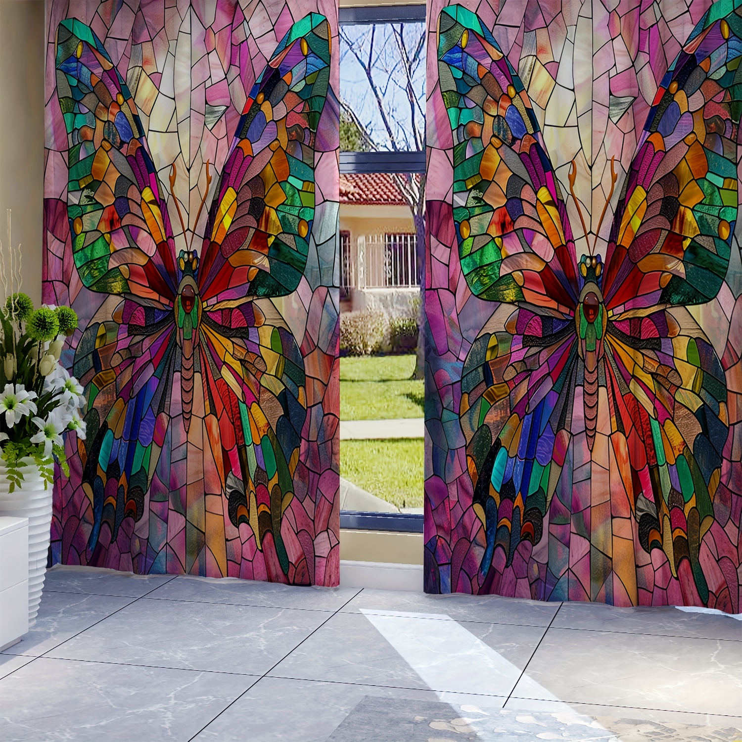 

【open Jit】2-pack, Colorful Butterfly Print Curtains For All 4 Seasons, Living Room Curtains With Rod Pockets, Living Room Furniture Decoration, Home Decoration