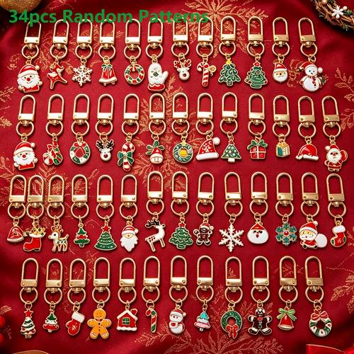 item picture 34pcs christmas keychain set random patterns including santa claus christmas trees and other cute charms suitable for bag charms keychains backpack accessories car pendants and other daily decorations ideal for holiday gifts and party