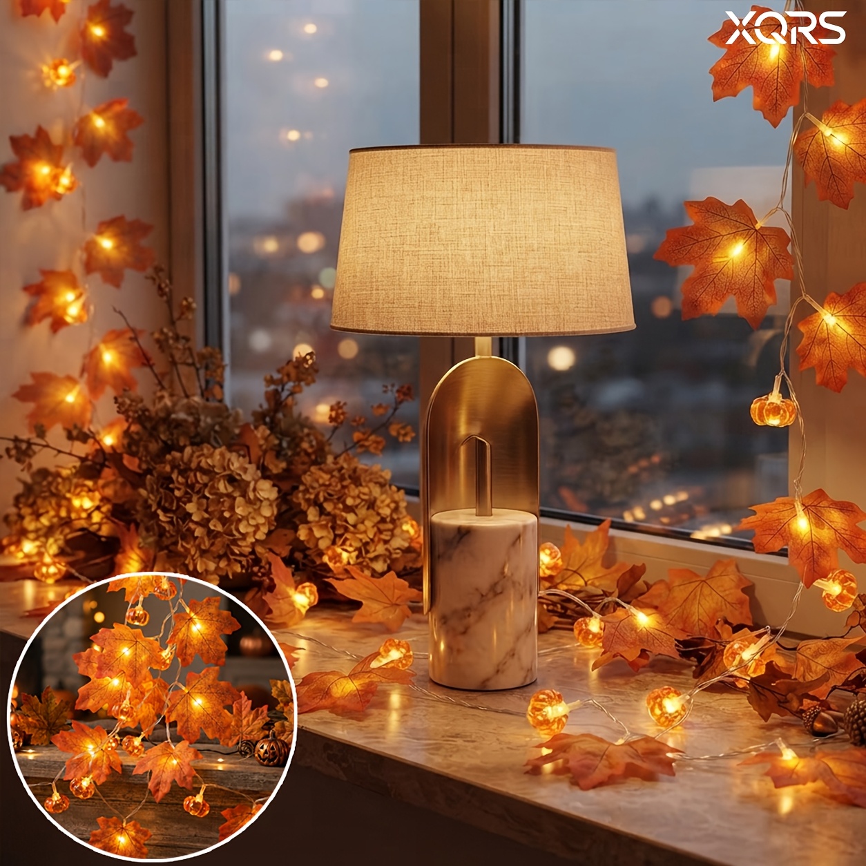 TEMU 1pc 10leds 202cm/79.5in Gorgeous Pumpkin And Maple Leaf Fairy Light String-autumn/fall Decor; Suitable For Fireplaces, Windows, And Patios;