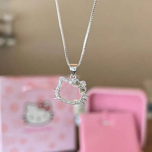 1pc kitty necklace sweet cute pendant collarbone chain to send go heart gift bow birthday gift no gift box random style