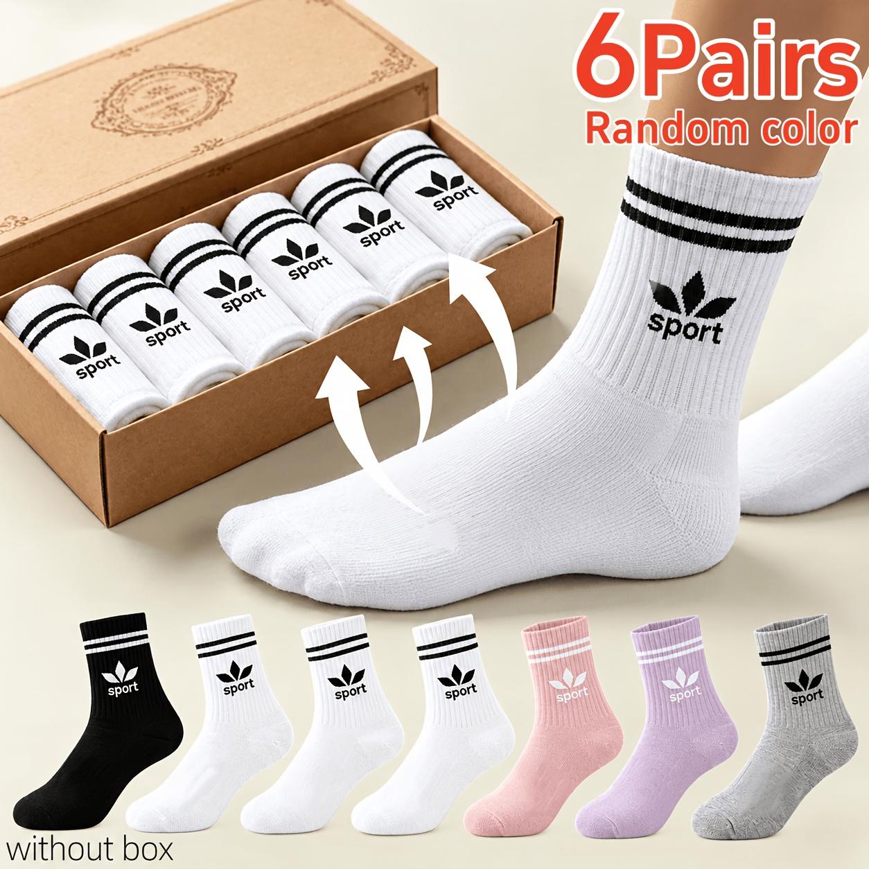 TEMU Lot de 6 paires de chaussettes de sport taille haute pour femme et homme - Cheville à imprimé lettre Dopamine, talon renforcé, adaptées pour