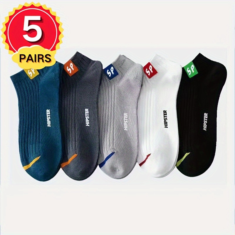 5pairs Men's Sports Socks Comfortable And Breathable Outdoor Casual Short Socks