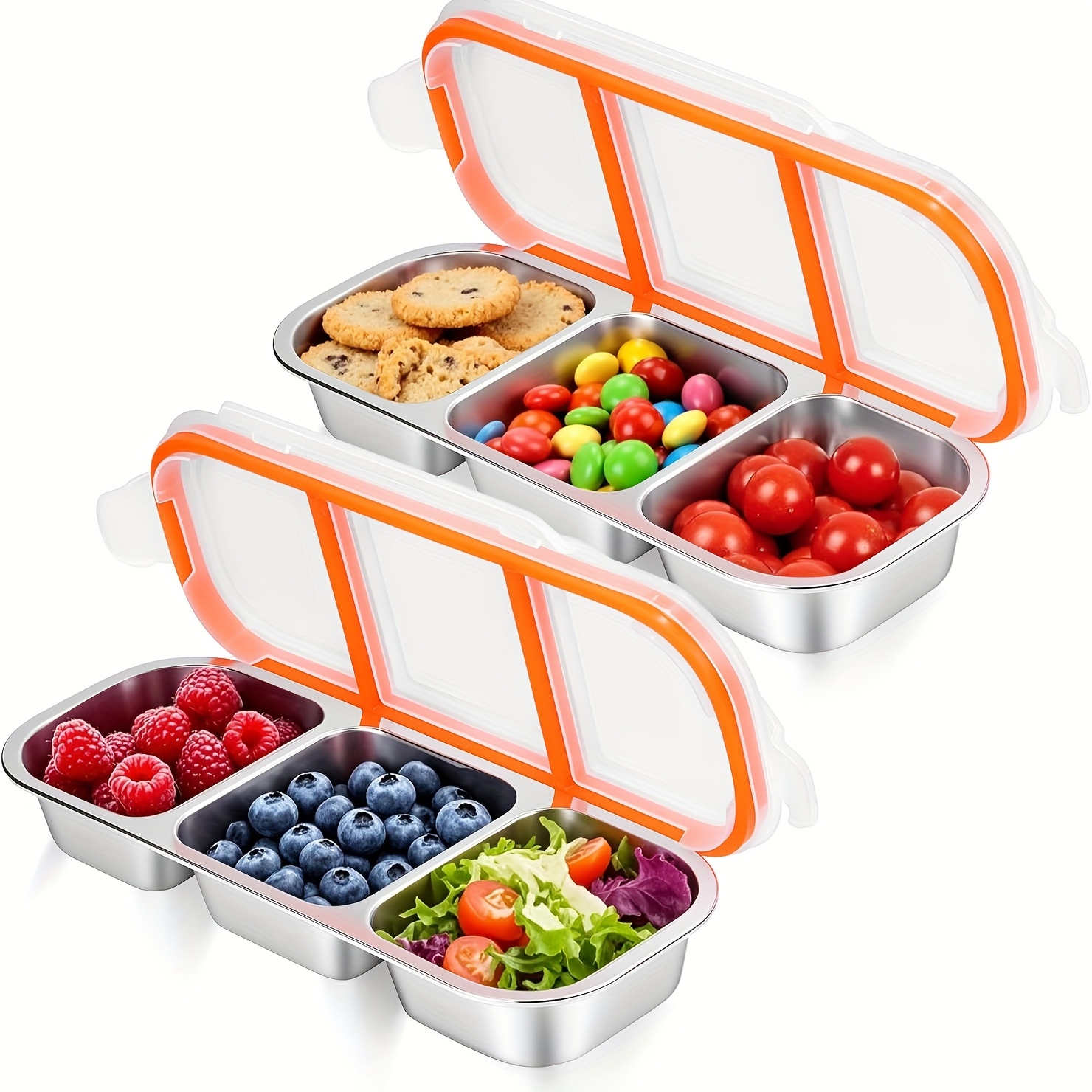 2 Piezas de Contenedores para Bocadillos de Acero Inoxidable con Tapas,  Cajas Reutilizables de Almacenamiento de * de 3/2 Compartimentos para Pic, image size:1480x1480