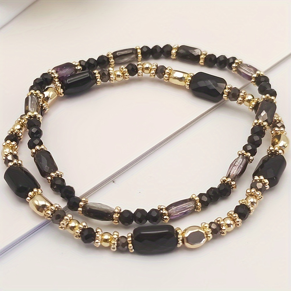 Bohemian Glass Bead Bracelets with Golden Tone Spacers