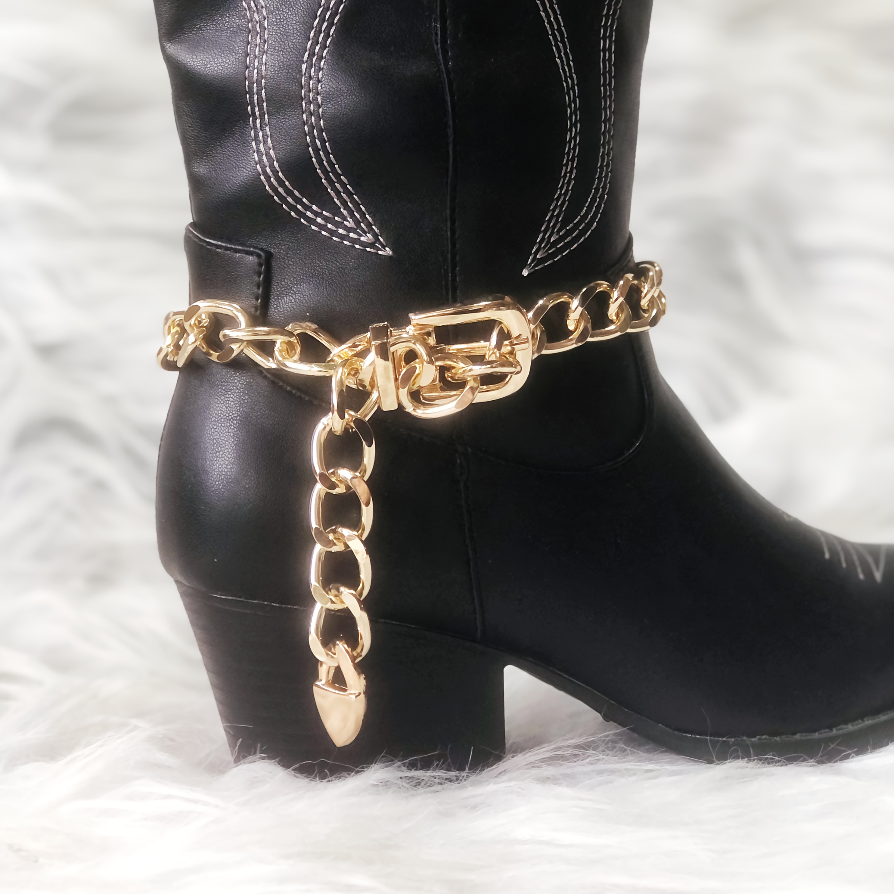 

Stylish Chunky Chain Boot Accessory With Clasp - Diy Shoe Decoration In Golden Or Silvery Tone, Christmas & Valentine's Gifts, Shoe Accessories