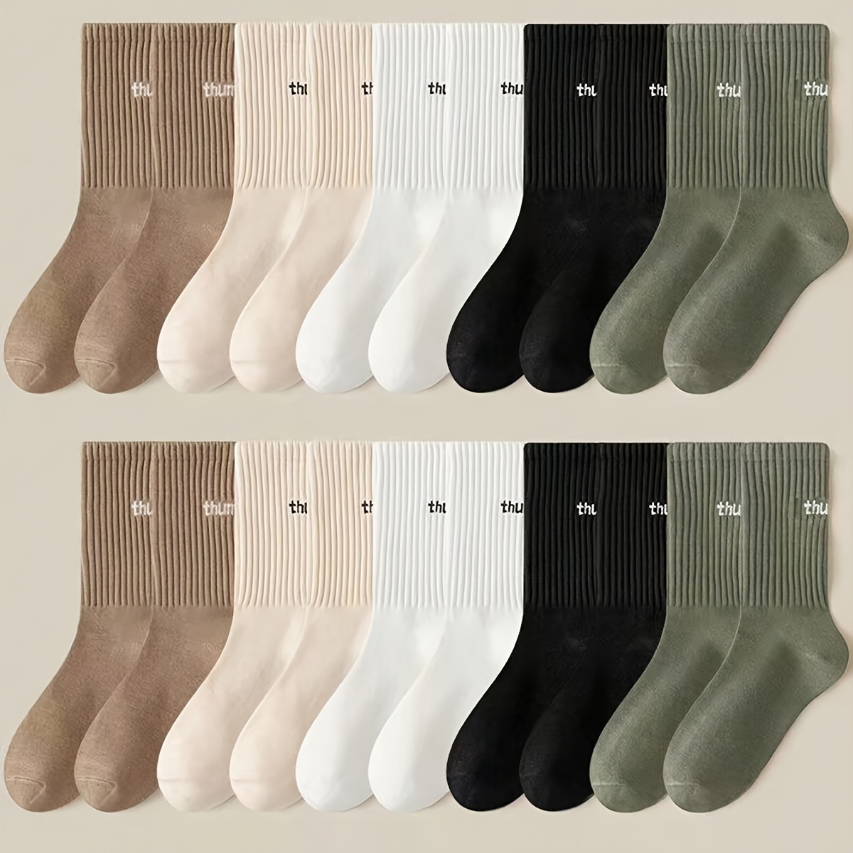 Mixed /10-pair Men's Mid-calf Socks - Simple Vertical Stripe With Heel Lettering, , Suitable For The Office