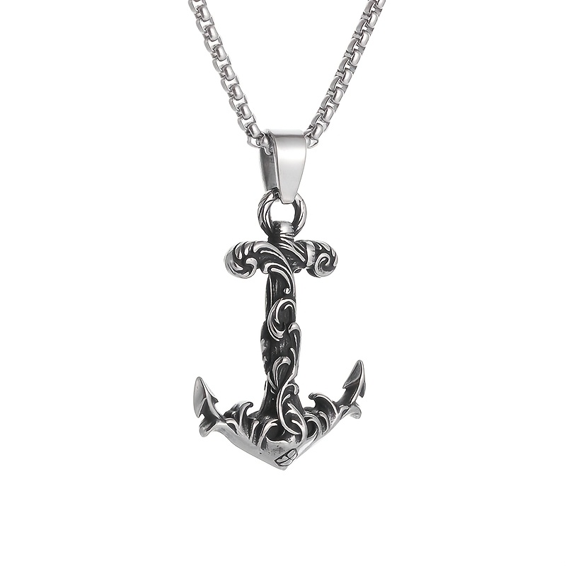 TEMU Retro Exquisite Wave Pattern Anchor Pendant Necklace - Nautical Sailor Statement Pendant Jewelry For Daily Wear, Parties, And Vacations, Perfect