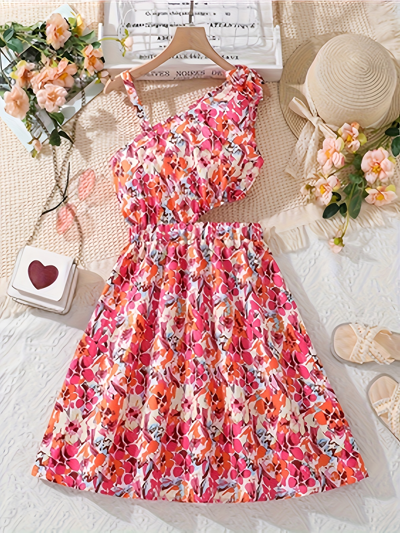 Teen Girl's Summer Floral Dress with Bow Strap & Keyhole Neckline - Short  Sleeve A-Line Dress for Weddings, Parties, Beach Outfits - Lightweight ...