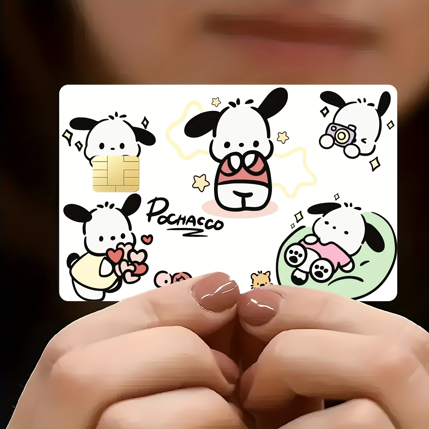 

4pcs Sanrio Blue Anime Vinyl Stickers Set, Cartoon Pattern, Self-adhesive, Waterproof, -resistant, Single Use, Rectangle Shape For Plastic - Cute Credit Card Decorative Stickers For Women