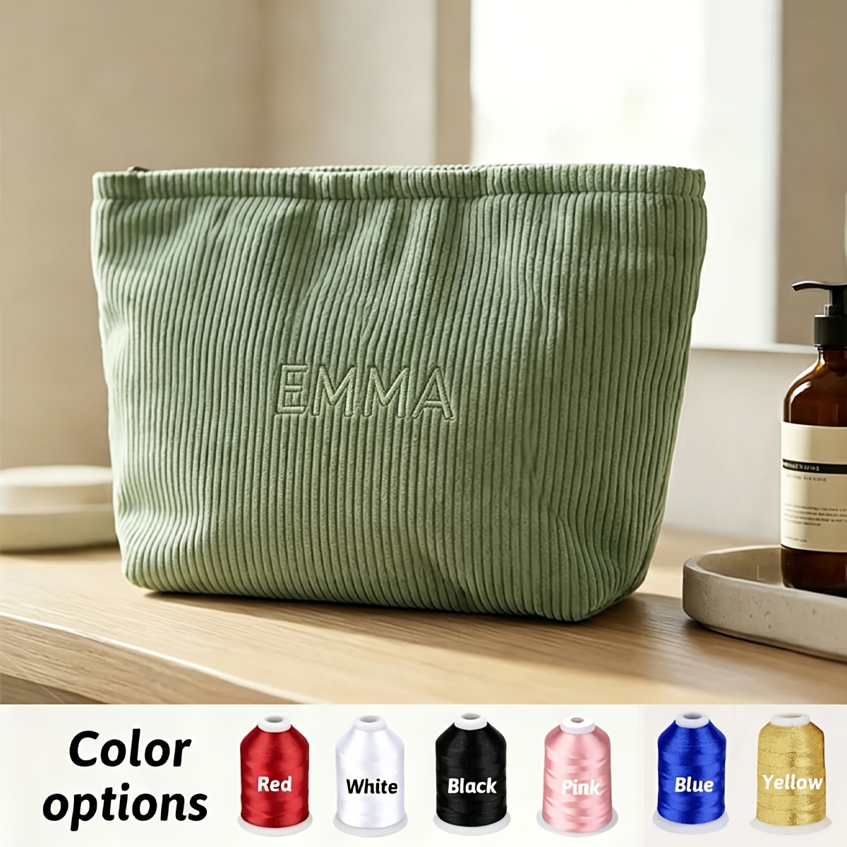 TEMU Custom Embroidered Name Corduroy Makeup Bag, Personalized Cosmetic Pouch, Perfect Gift For Christmas, Valentine's Day, Mother's Day, Bridesmaid,