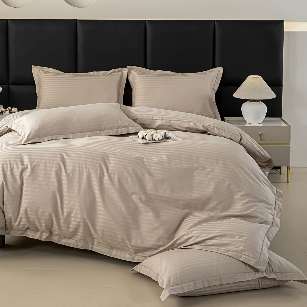 Image of 2/3pcs, 1pc Duvet Cover And 1/2pcs Pillowcases Cotton Satin Duvet Cover Set Combination: Light Gray Satin With Edge Quality Full. Classic And Color, Versatile For Bedroom Bedding Displays