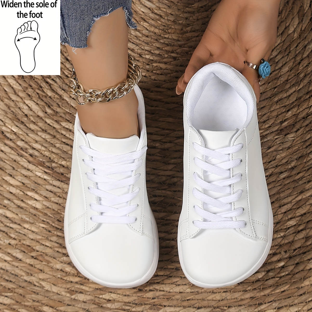 Style Minimal Sneakers Women's Wide Width White Synthetic Leather