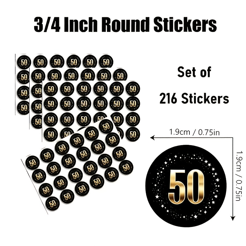 Image of 216pcs Golden 50th Birthday Theme Black Star Background Birthday Label Stickers, For Candy, Happy Birthday Candy Party Favors