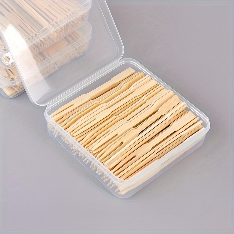 

100pcs Bamboo Fruit Forks, Disposable Mini Food Picks, Double-headed Fruit Forks, Blunt-ended Forks, For Home Gathering Party Wedding Picnic, Party Supplies