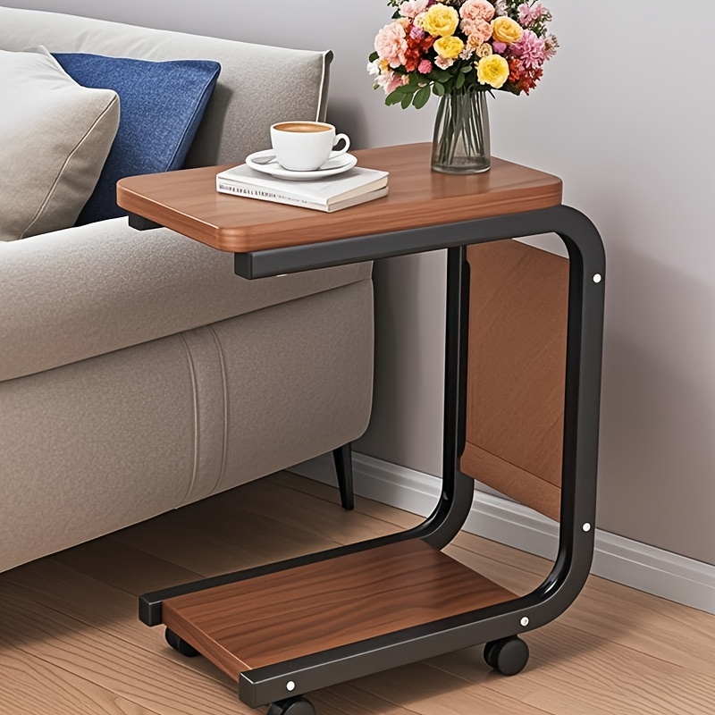 modern minimalist rolling side table with sliding mechanism lightweight wooden and metal frame   for living room bedroom or sofa   coffee books and decorative flowers sofa side table decorative flower vase sleek  