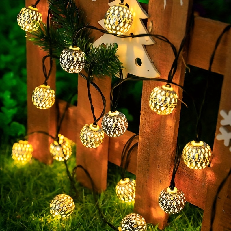 Image of 1 String Of Metal Ball Light String, Light Strip Solar Light String, From Morocco Outdoor Tale Ball Outdoor Light String, Used For Garden, Terrace, Christmas, Wedding, Family, Party Decoration