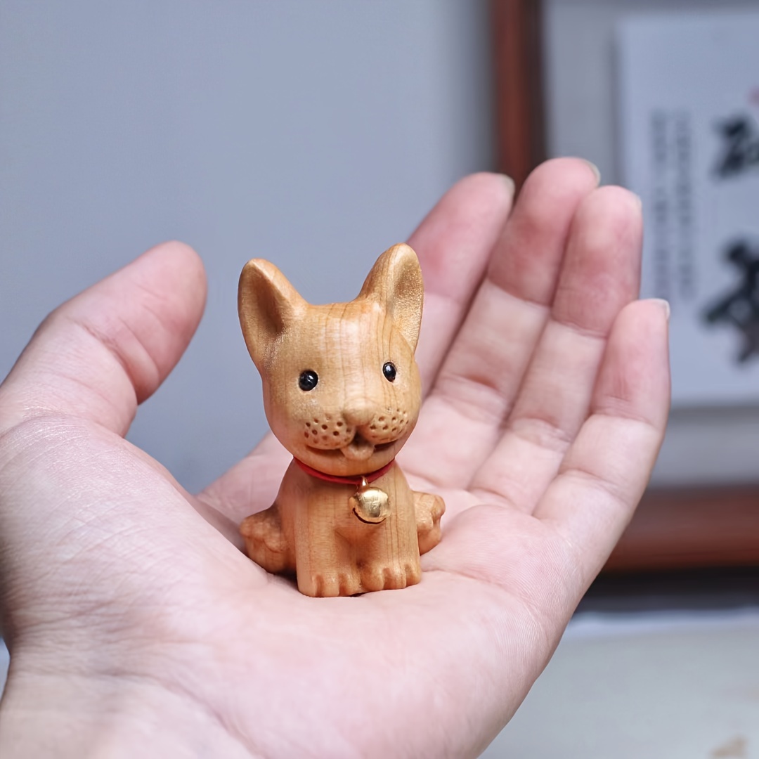 

1pc, Hand Wooden Corgi Dog Figurine, Zodiac Animal Desk Ornament , Chinese Wood Carving, Collectible Artwork, Rustic Home Decor Desk Toy