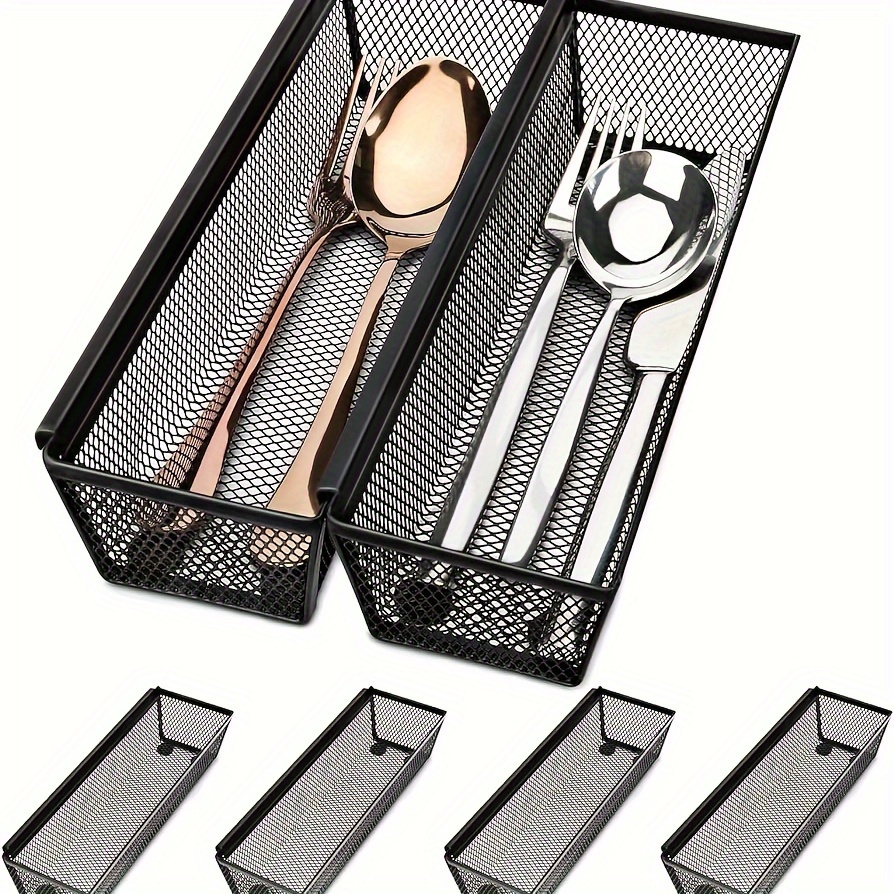 

6pcs Kitchen Drawer Organizer For Cutlery And Silverware - Metal, Lightweight Design With Interlocking For (9.6x3x2 Inches)