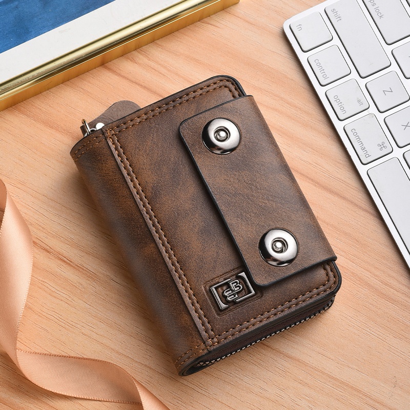 TEMU Nuovo Portafoglio Corto da , Texture Vintage Business, Slot Multi-Card con Clip per Denaro con Cerniera, Porta Carte e Portamonete da